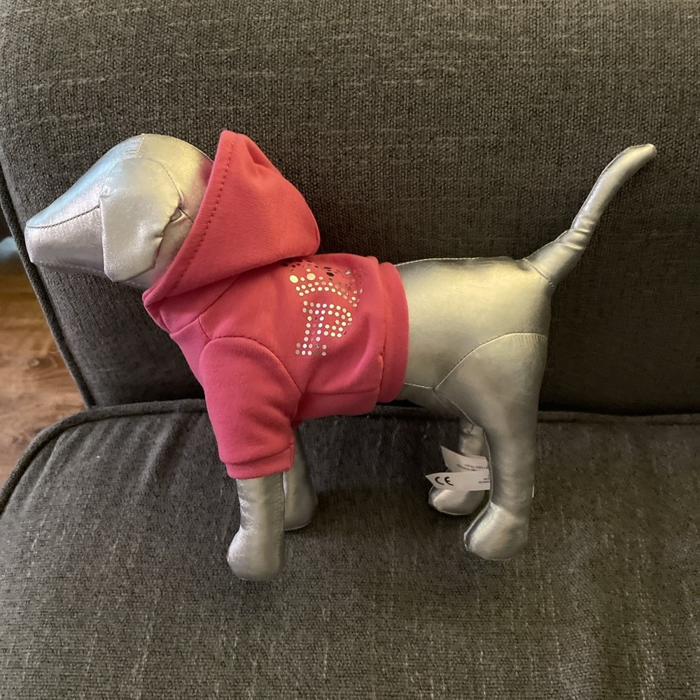 Victoria's Secret Pink 9"x 12.5" Bling Silver Mini Dog Puppy Carmine Rose Hoodie